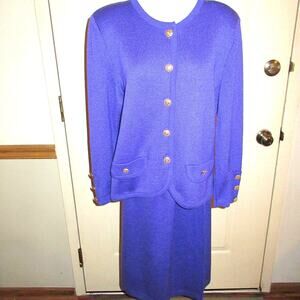 Vintage Mita Knit Skirt Jacket 2 Piece Outfit Purple Sweater Suit sz 10 P